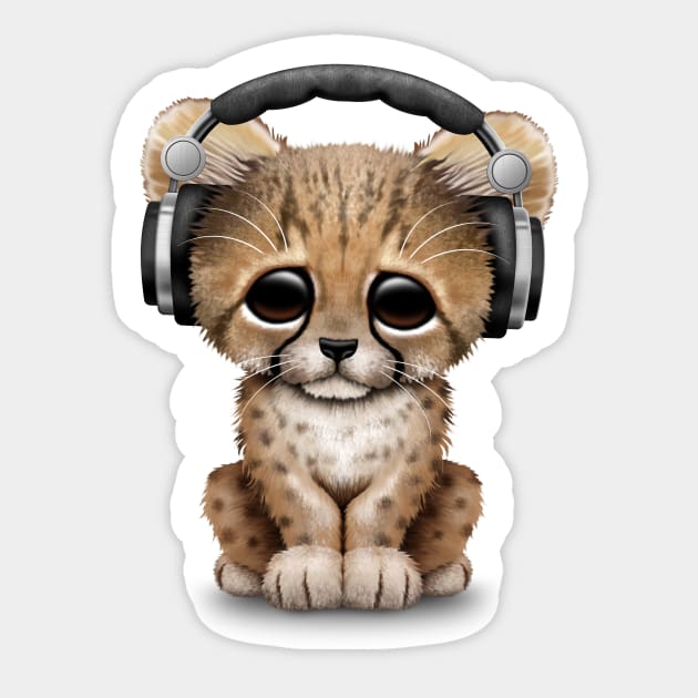 Cute Cheetah Cub Dj Wearing Headphones Sticker by jeffbartels